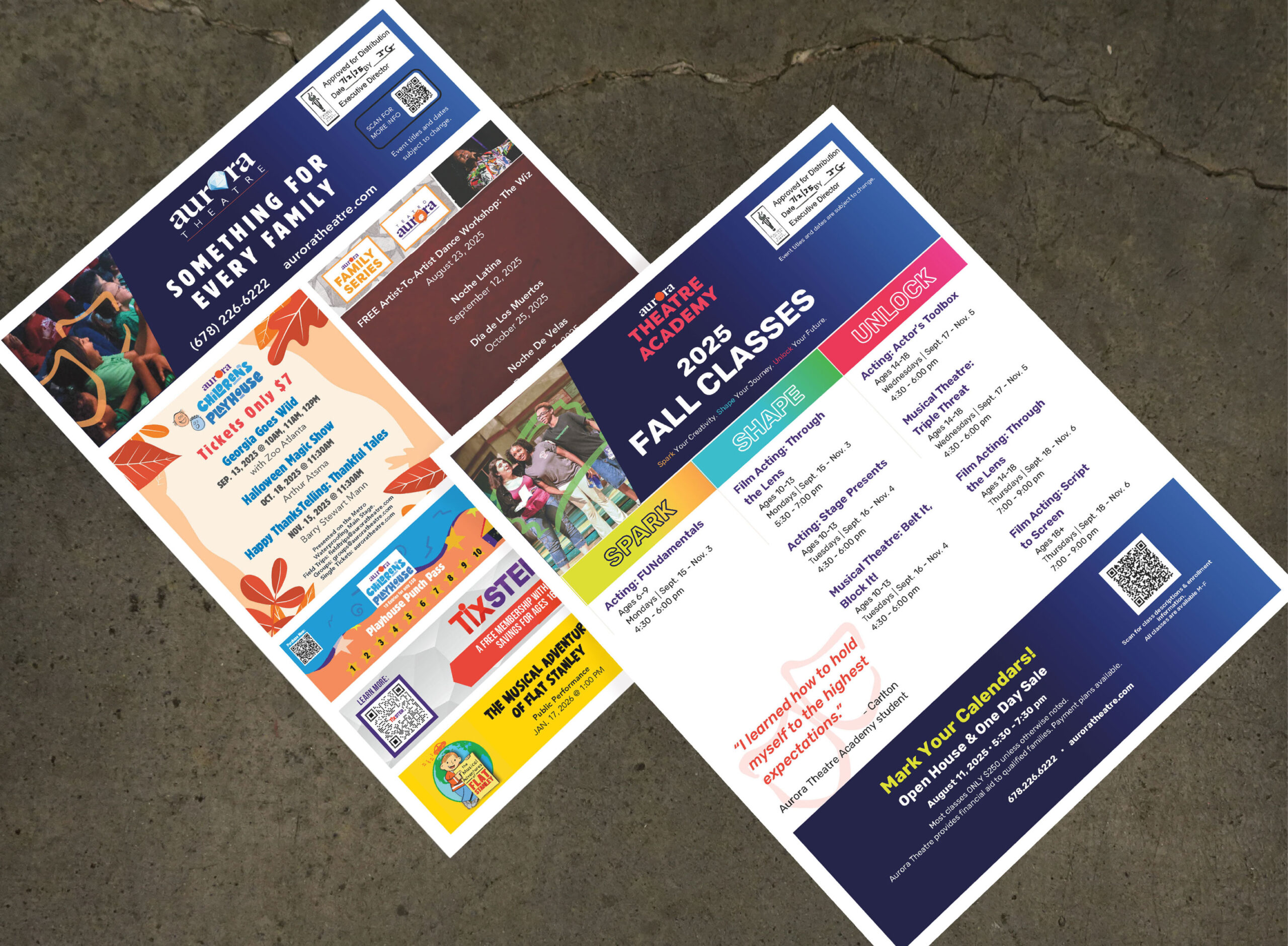 Aurora Theatre Academy & Education Friday Flyer